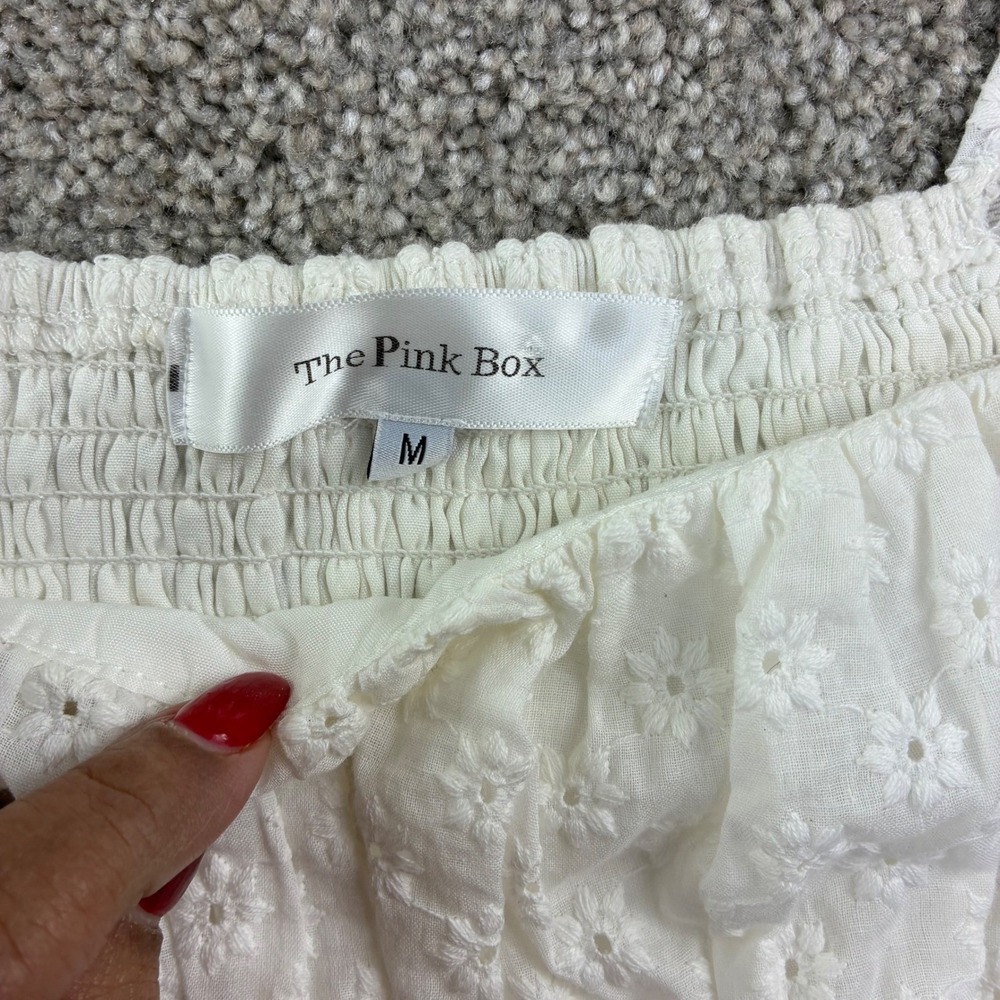 White Eyelet Embroidered Puff Sleeve Crop Top Juniors‎ M Cottagecore Coquette - Picture 4 of 11